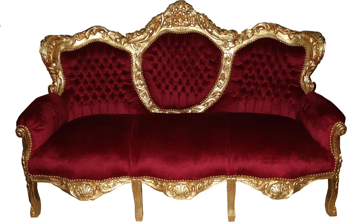 Casa Padrino 3 seater Baroque Lounge King Bordeaux Red / Gold Mod2 - living room couch furniture Lounge