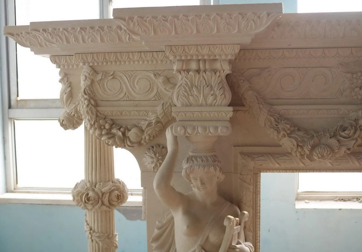 Casa Padrino marco de chimenea de m¨¢rmol barroco de lujo beige 290 x A. 165 cm