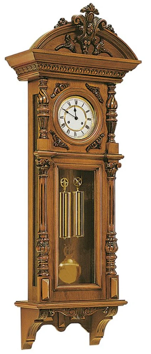 Casa Padrino reloj de pared barroco de lujo marrón / oro - Reloj de estilo barroco tallado a mano - Magnífico reloj de péndulo barroco - Calidad de lujo - Hecho en Italia