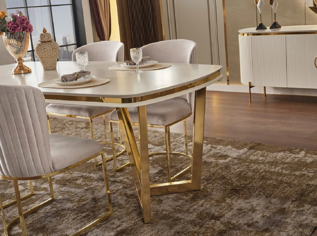 Casa Padrino conjunto de sillas de comedor de lujo de 4 gris / oro 66 x 52 x A. 90 cm - Muebles de Comedor y Restaurante de Lujo
