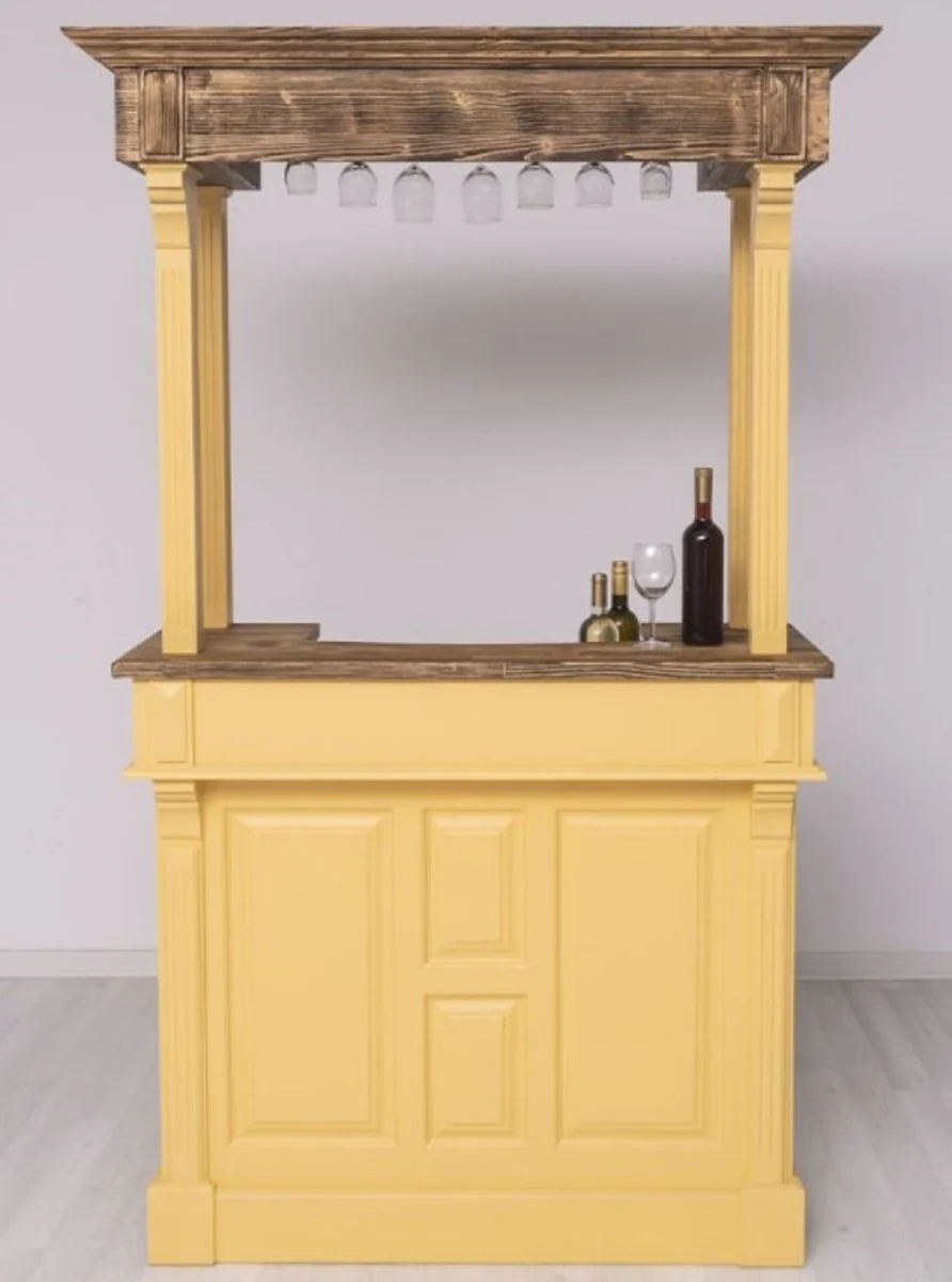 Casa Padrino barra de bar de estilo campestre amarillo / marr¨®n 140 x 51 x A. 210 cm - Barra de bar de madera maciza - Muebles de bar de madera maciza - Muebles de bar en estilo campestre