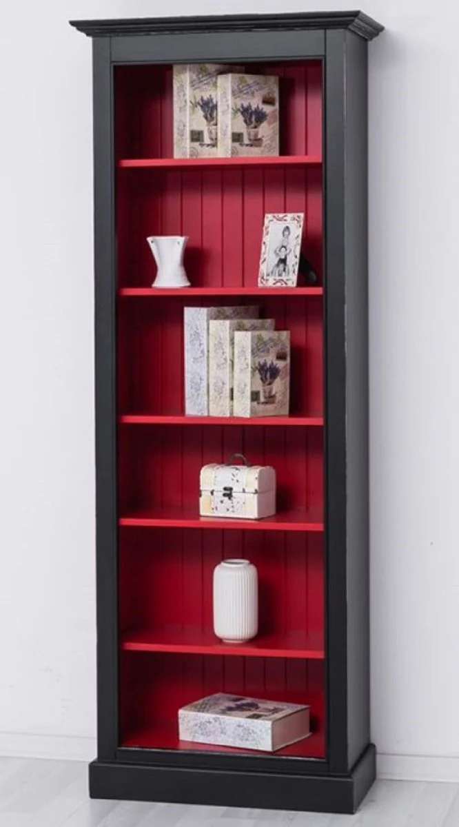 Casa Padrino armario de libros de madera maciza de estilo campestre negro / rojo A. 210 cm - Muebles de estilo campestre