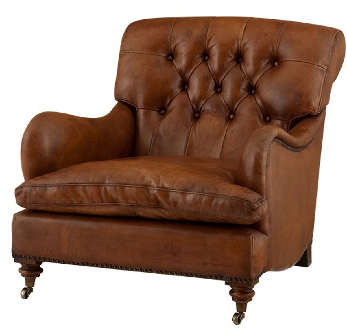 Chesterfield Luxury Real leather wing chair New York Vintage Leather Brown by Casa Padrino - Club Chair