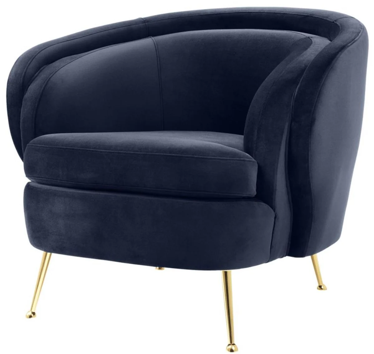 Casa Padrino sillón de terciopelo de la sala de estar azul medianoche / latón 92 x 85 x H. 79 cm - Muebles de Lujo