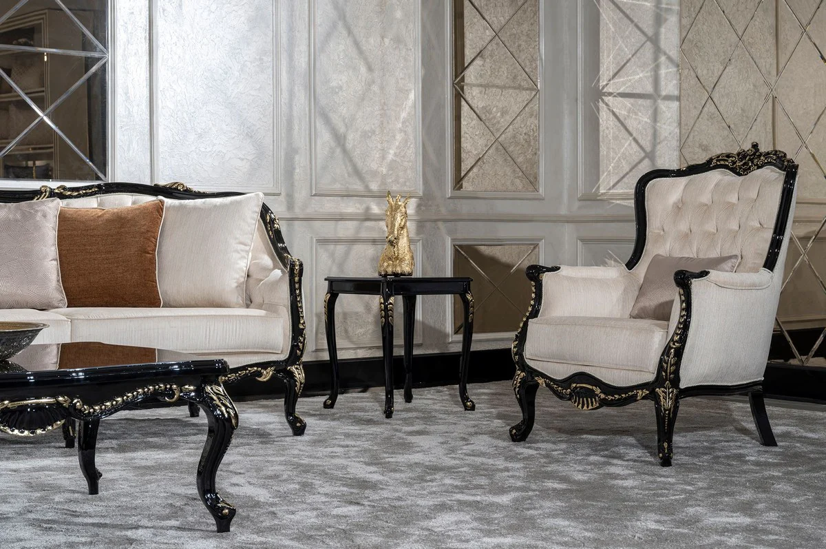 Casa Padrino mesa auxiliar barroco de lujo negro / oro - Mesa cuadrada de madera maciza en estilo barroco - Muebles de sal¨®n de lujo en estilo barroco - Muebles barrocos - Noble y Magn¨ªfica