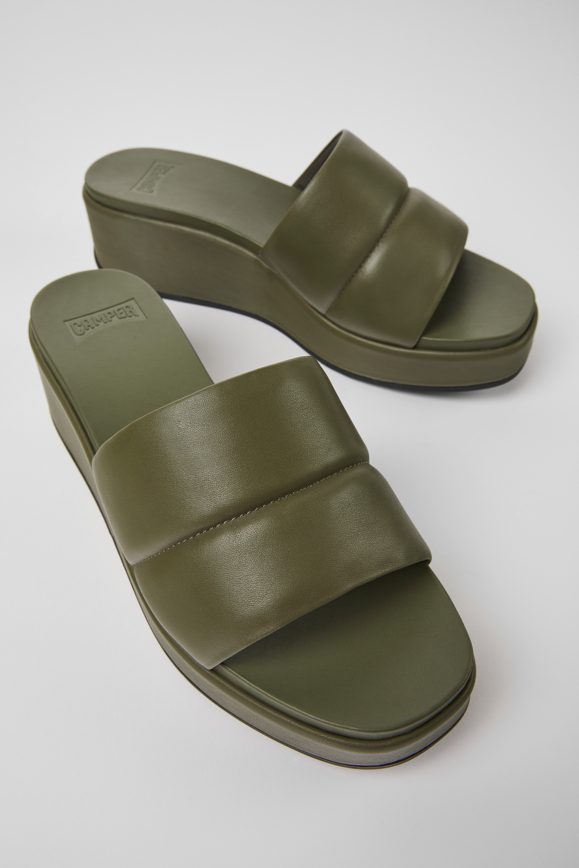 Misia - Green leather sandals for women