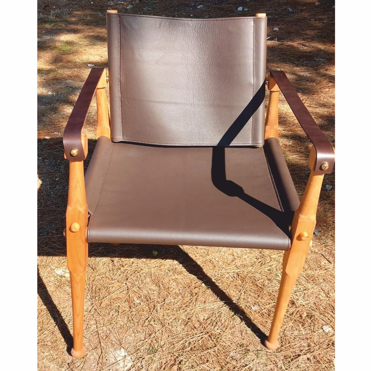 Casa Padrino silla directora de cuero de lujo con reposabrazos marr¨®n / natural - Muebles de cuero genuino