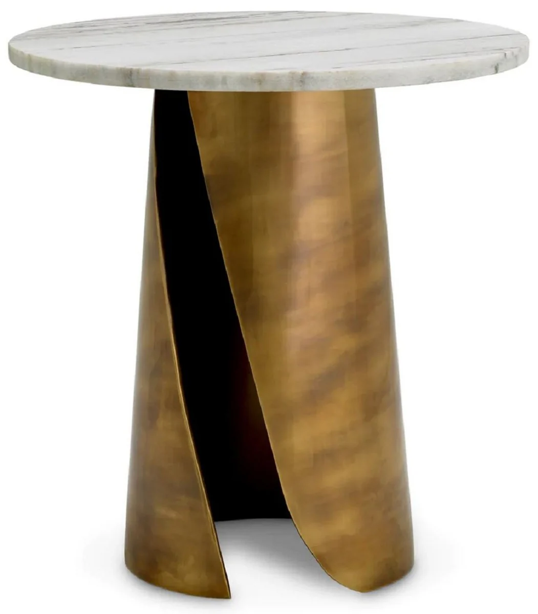 Casa Padrino mesa auxiliar de lujo con encimera de m¨¢rmol blanco / lat¨®n vintage ? 45 cm