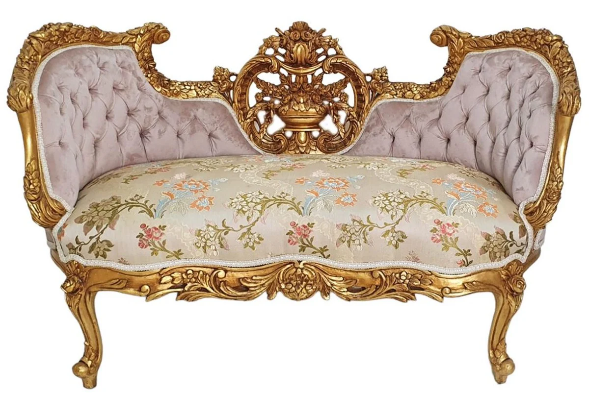 Casa Padrino sof¨¢ barroco rosa / beige / multicolor / oro - Magn¨ªfico sof¨¢ de sal¨®n de estilo barroco - Muebles de sal¨®n de estilo barroco - Muebles barrocos - Interiores barrocos