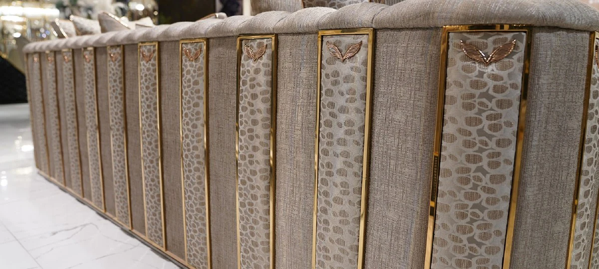 Casa Padrino Sof¨¢ de Lujo Gris Patr¨®n / Oro - Sof¨¢ de Sal¨®n - Sof¨¢ de Hotel - Muebles de Sal¨®n - Muebles de Hotel - Muebles de Lujo