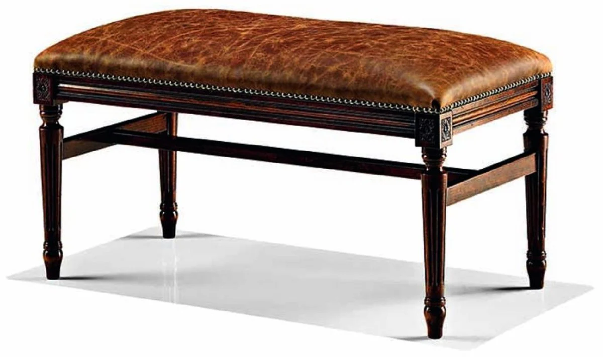 Casa Padrino banco de cuero barroco de lujo marrón vintage / marrón oscuro 80 cm - Hecho en Italia