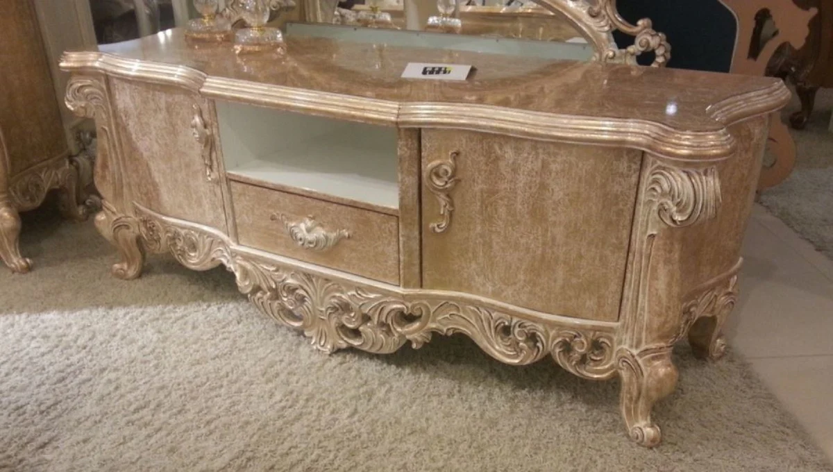 Casa Padrino gabinete de TV barroco de lujo oro antiguo 220 x 55 x A. 65 cm - Magn¨ªfico mueble de TV de madera maciza - Muebles de sal¨®n barrocos