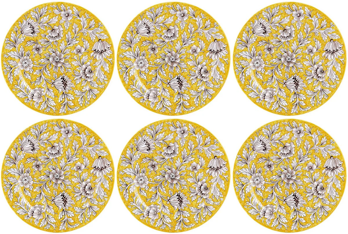 Casa Padrino conjunto de 6 platos de cerámica de lujo amarillo Ø 32 cm - Hecho en Italia