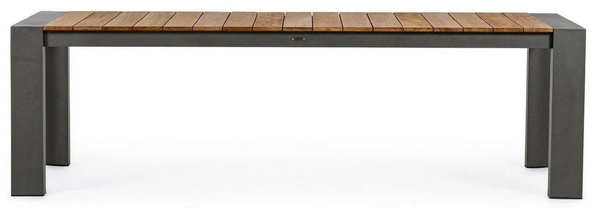 Casa Padrino mesa de jard¨ªn de lujo natural / gris 253-384 x 110 x A. 75 cm - Mesa de comedor de jard¨ªn extensible con tablero de teca y patas de aluminio - Muebles de jard¨ªn y terraza de lujo