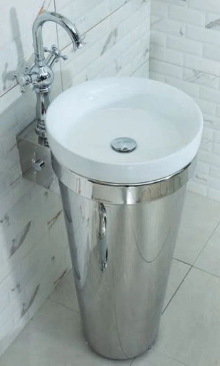 Casa Padrino tocador de lujo de acero inoxidable con lavabo de porcelana plata / blanco - Mueble de ba?o - Colecci¨®n Hotel & Restaurant - Calidad de Lujo