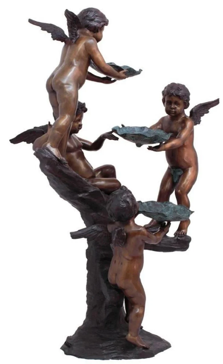 Casa Padrino fuente de bronce Art Nouveau de lujo ¨¢ngeles bronce / marr¨®n / turquesa 122 x 97 x A. 165 cm - Magn¨ªfica fuente de jard¨ªn - Accesorios de Jard¨ªn Barroco y Art Nouveau