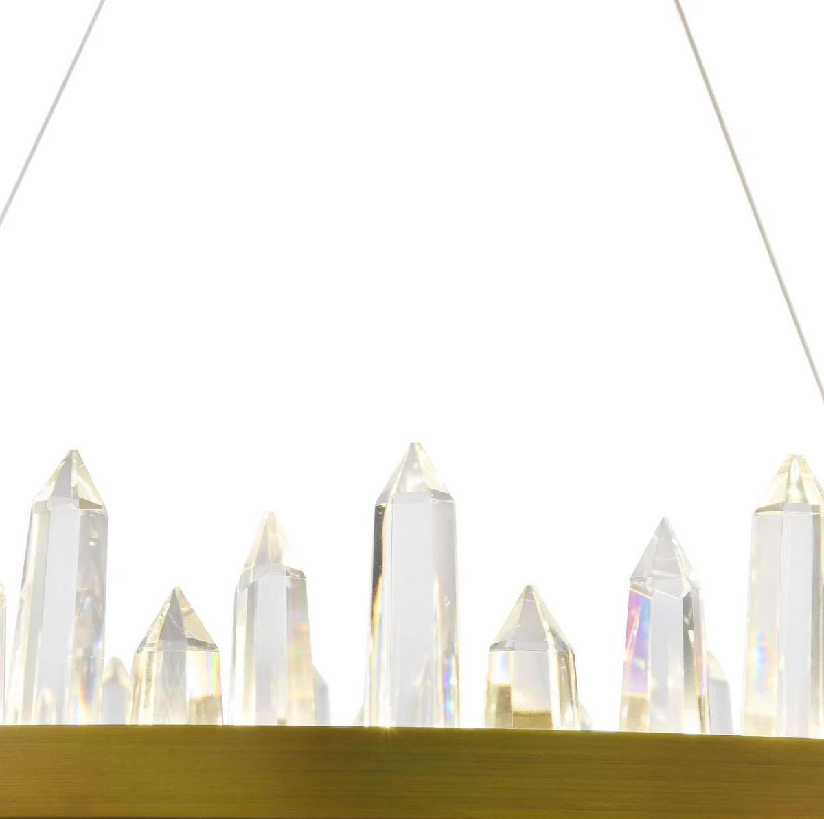 Casa Padrino LED pendant lamp with brass colored metal frame and crystal jagged Ø 85 x H. 10.4 cm - Living Room Furniture