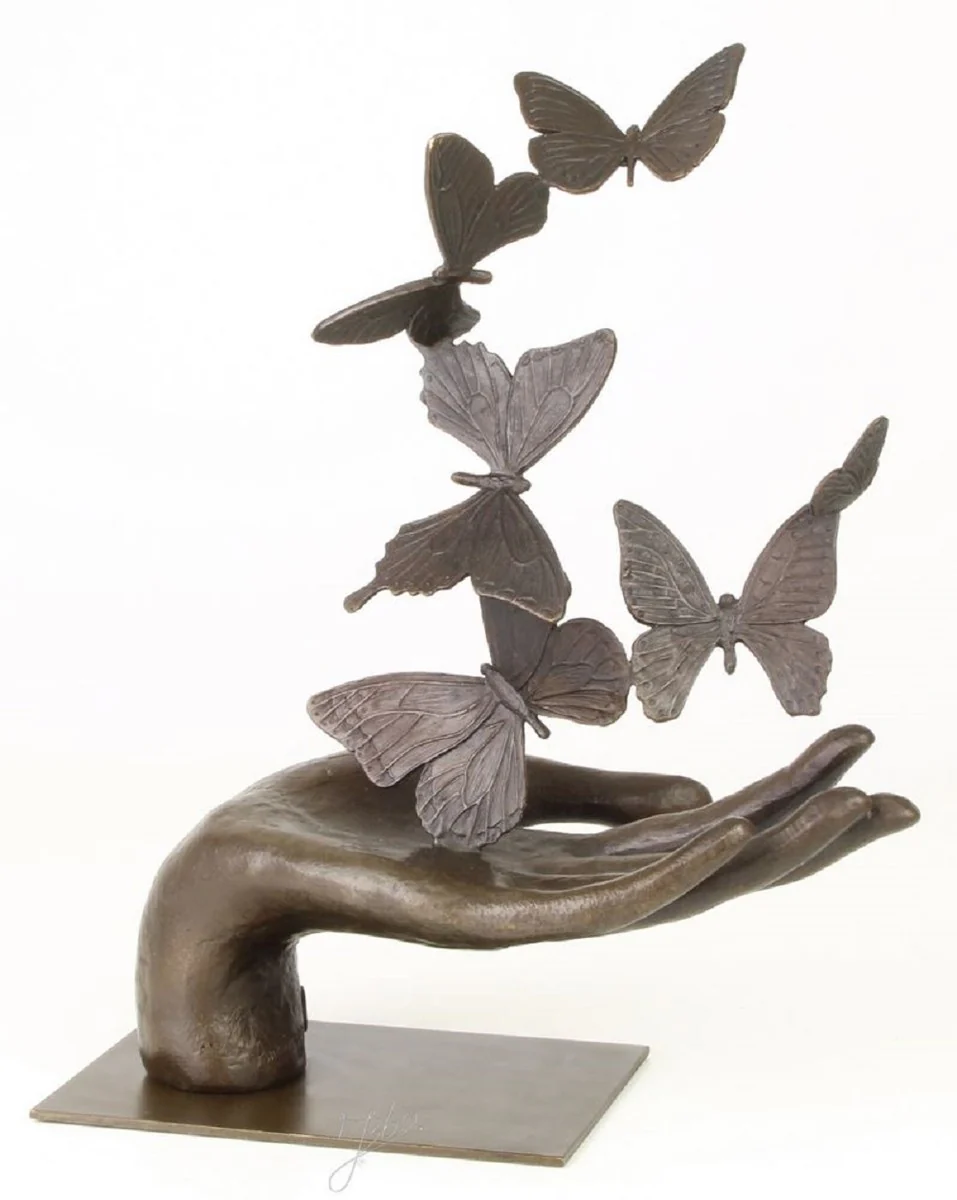 Casa Padrino diseñador escultura mano con mariposas bronce 26,7 x 13,7 x H. 33,5 cm - Decoración de Lujo
