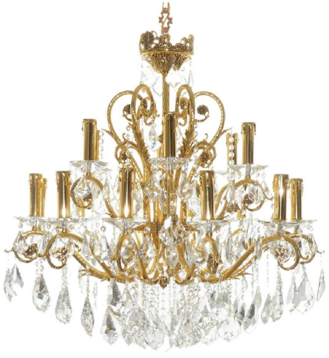 Casa Padrino araña de luces barroco de lujo oro Ø 90 x A. 75 cm - Magnífica lámpara de araña de latón con cristal fino - Noble & Magnífica