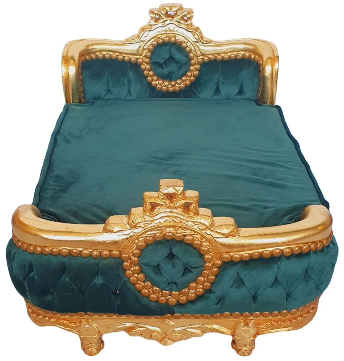 Casa Padrino cama de perro barroco verde / oro - Cama de perro de estilo antiguo hecha a mano - Magníficos muebles para perros en estilo barroco - Muebles barrocos para mascotas