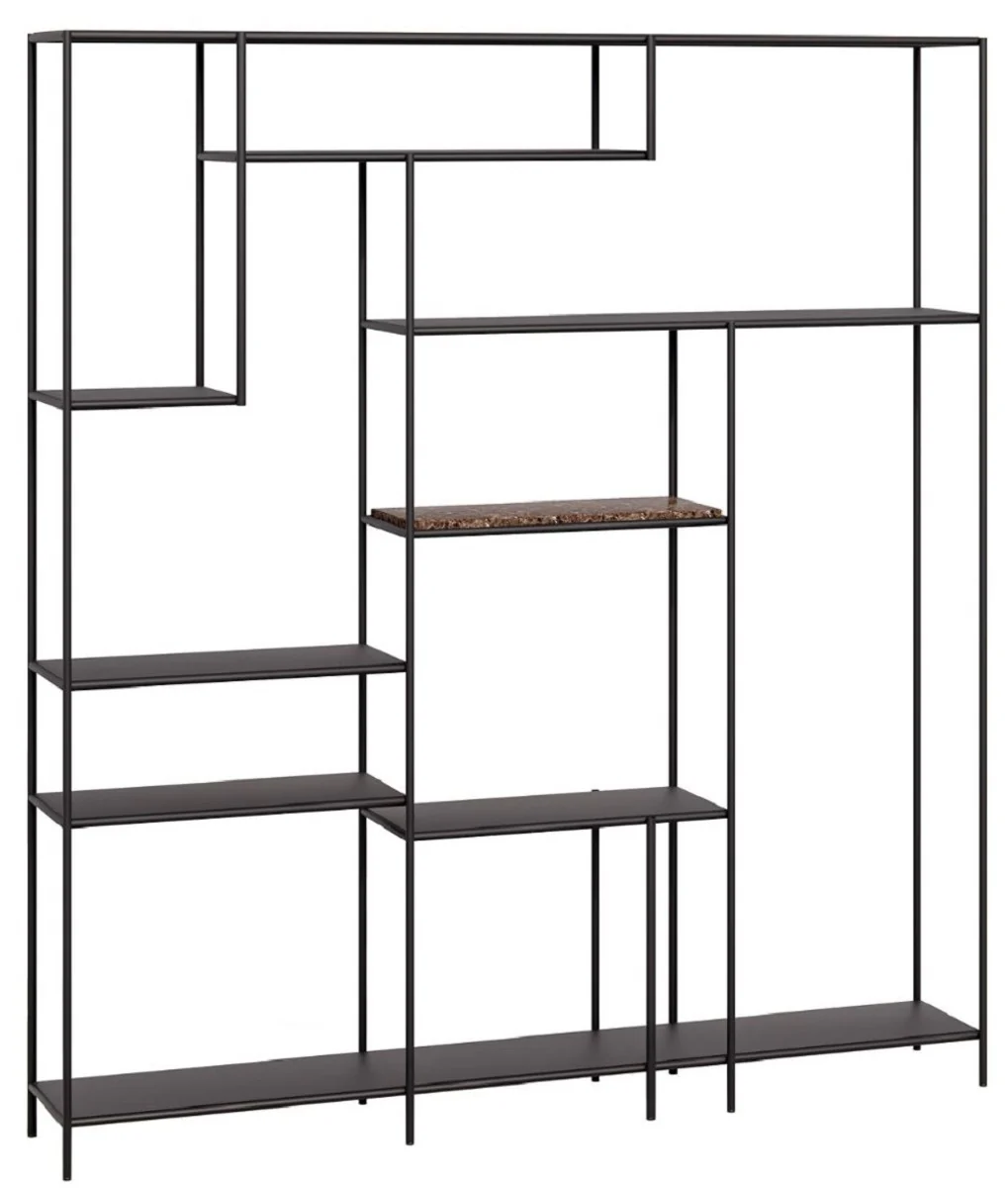 Casa Padrino armario de estanter¨ªa de metal de lujo con tapa de m¨¢rmol negro / marr¨®n 180 cm