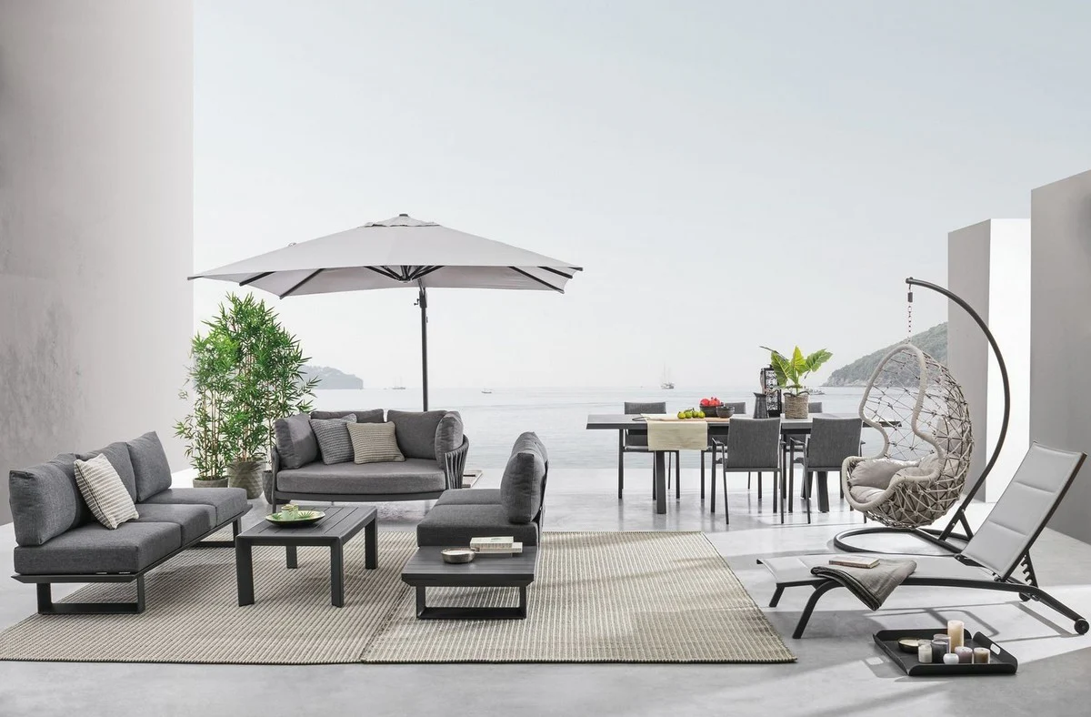 Casa Padrino sofá cama de jardín de lujo con cojines antracita 165 x 146 x A. 86 cm - Sofá de Jardín y Terraza Resistente a la Intemperie - Muebles de Jardín y Terraza - Calidad de Lujo