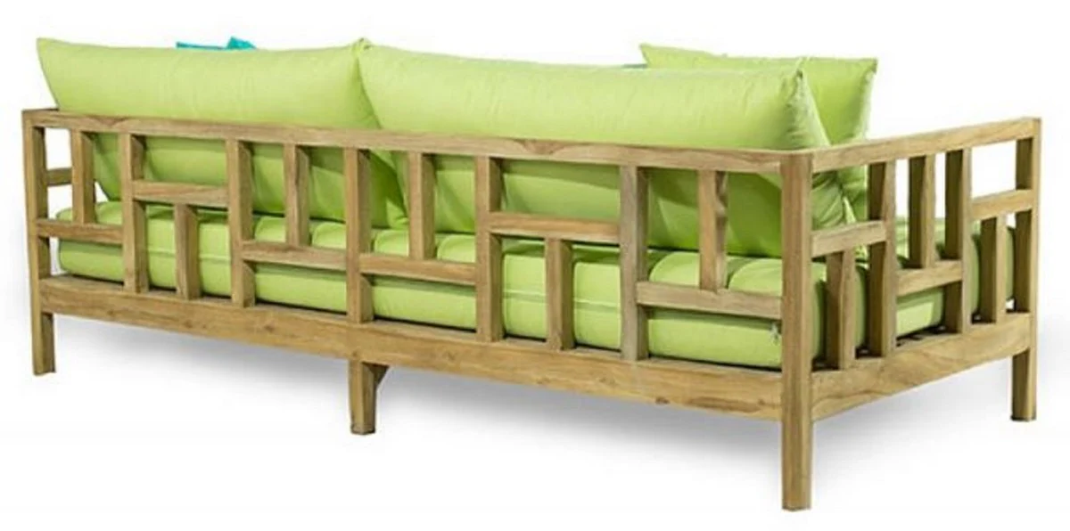 Casa Padrino sofá de jardín de lujo de madera maciza natural / verde claro 220 x 94 x A. 65 cm - Sofá de teca resistente a la intemperie con almohadas - Muebles de Jardín y Terraza - Calidad de Lujo