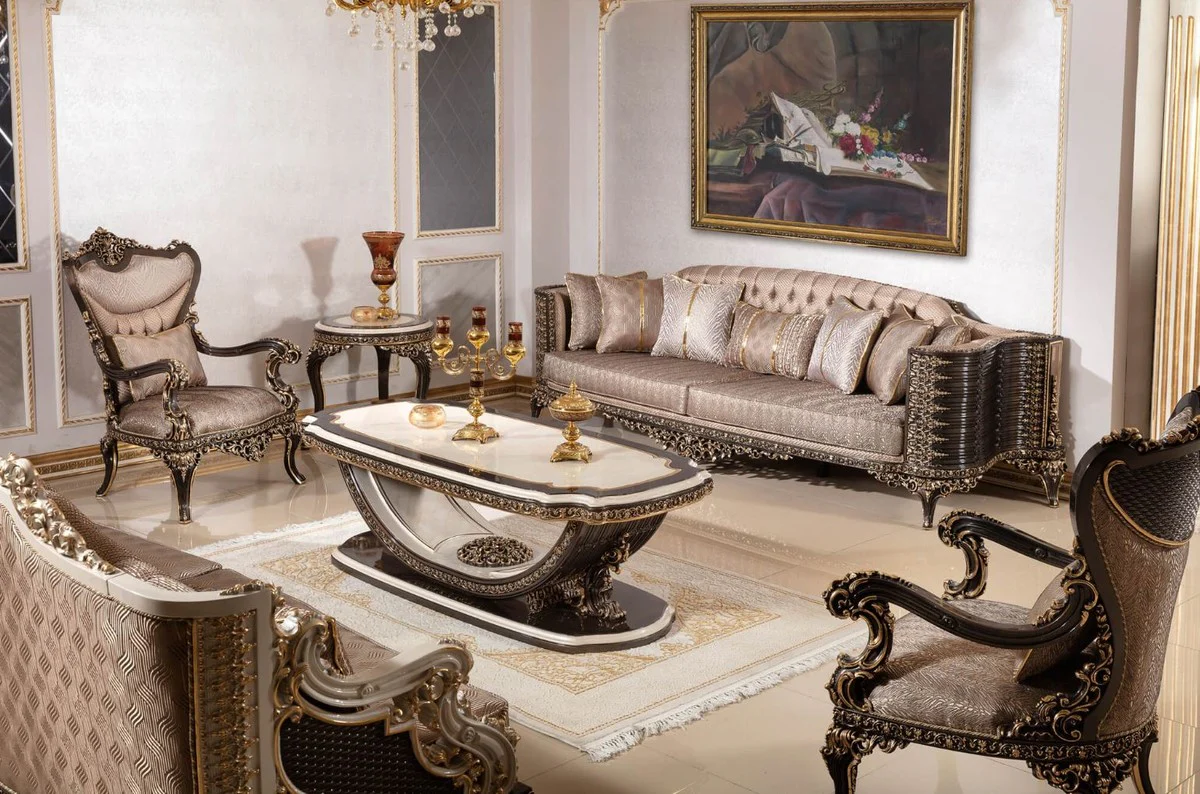 Casa Padrino mesa de centro barroco de lujo crema / marr¨®n oscuro / oro 168 cm