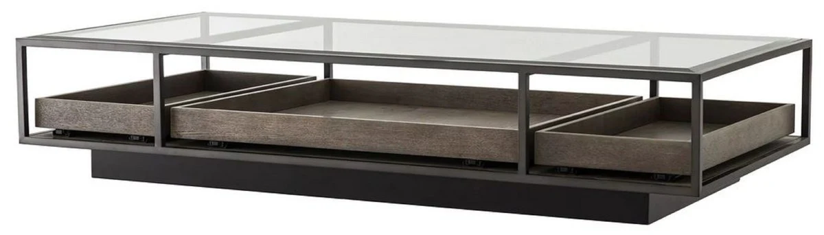 Casa Padrino mesa de centro de lujo bronce / gris 180 x 90 x A. 37 cm - Mesa de sal¨®n rectangular con tapa de vidrio - Muebles de Sal¨®n - Muebles de Lujo