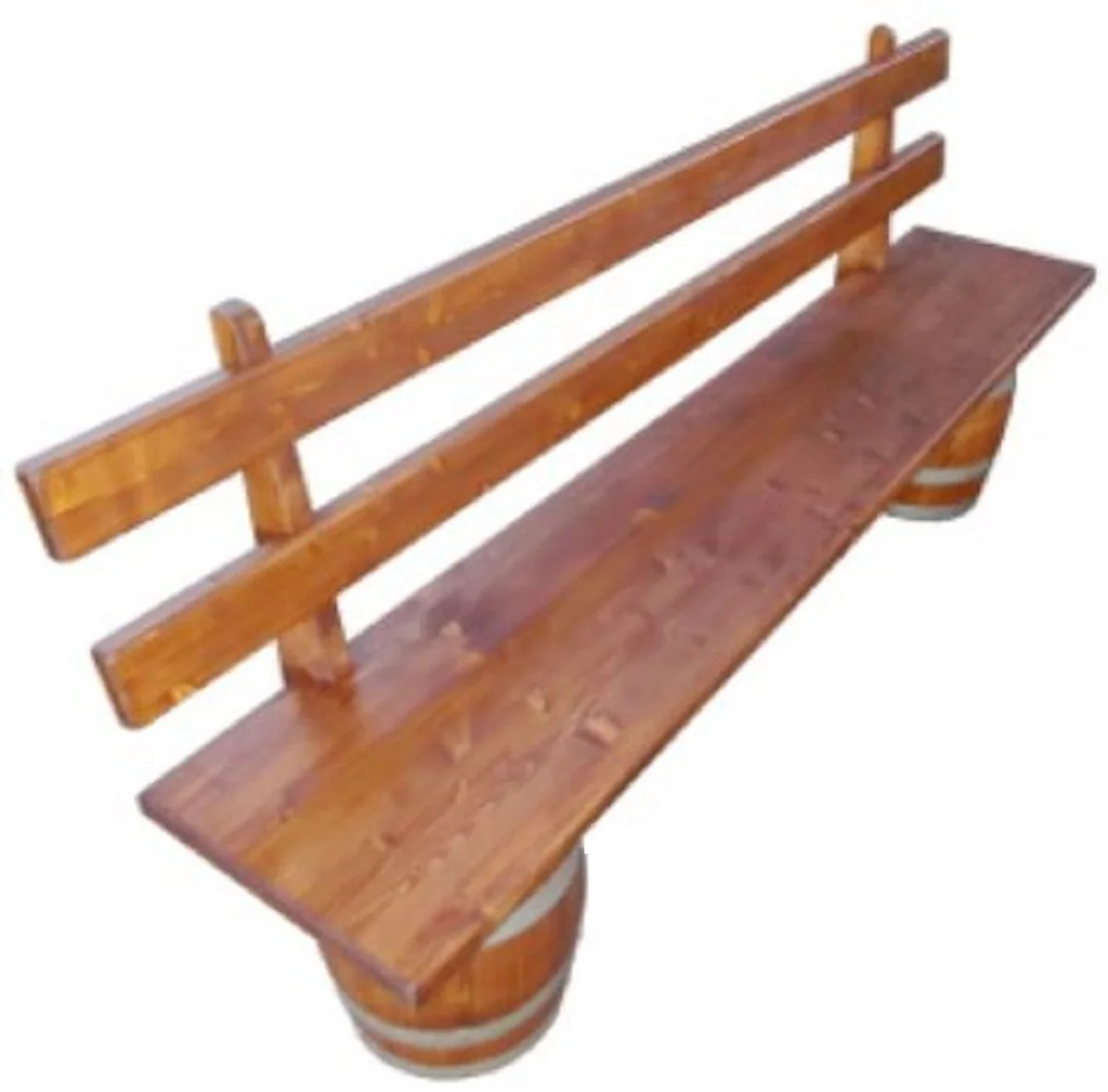 Casa Padrino banco de barril de lujo marrón / plata 200 x 34 x A. 95 cm - Banco rústico con respaldo de madera maciza hecho a mano - Muebles de Terrazas de Jardín de Gastronomía