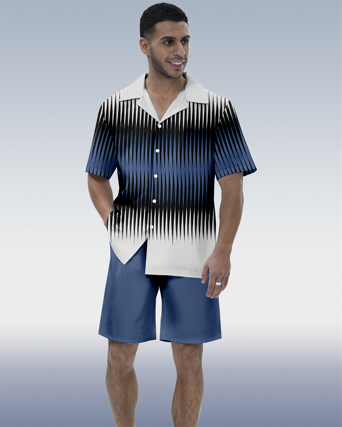 Suitmens Men's Geometric Abstract Art Short Sleeve Shirt Set 205