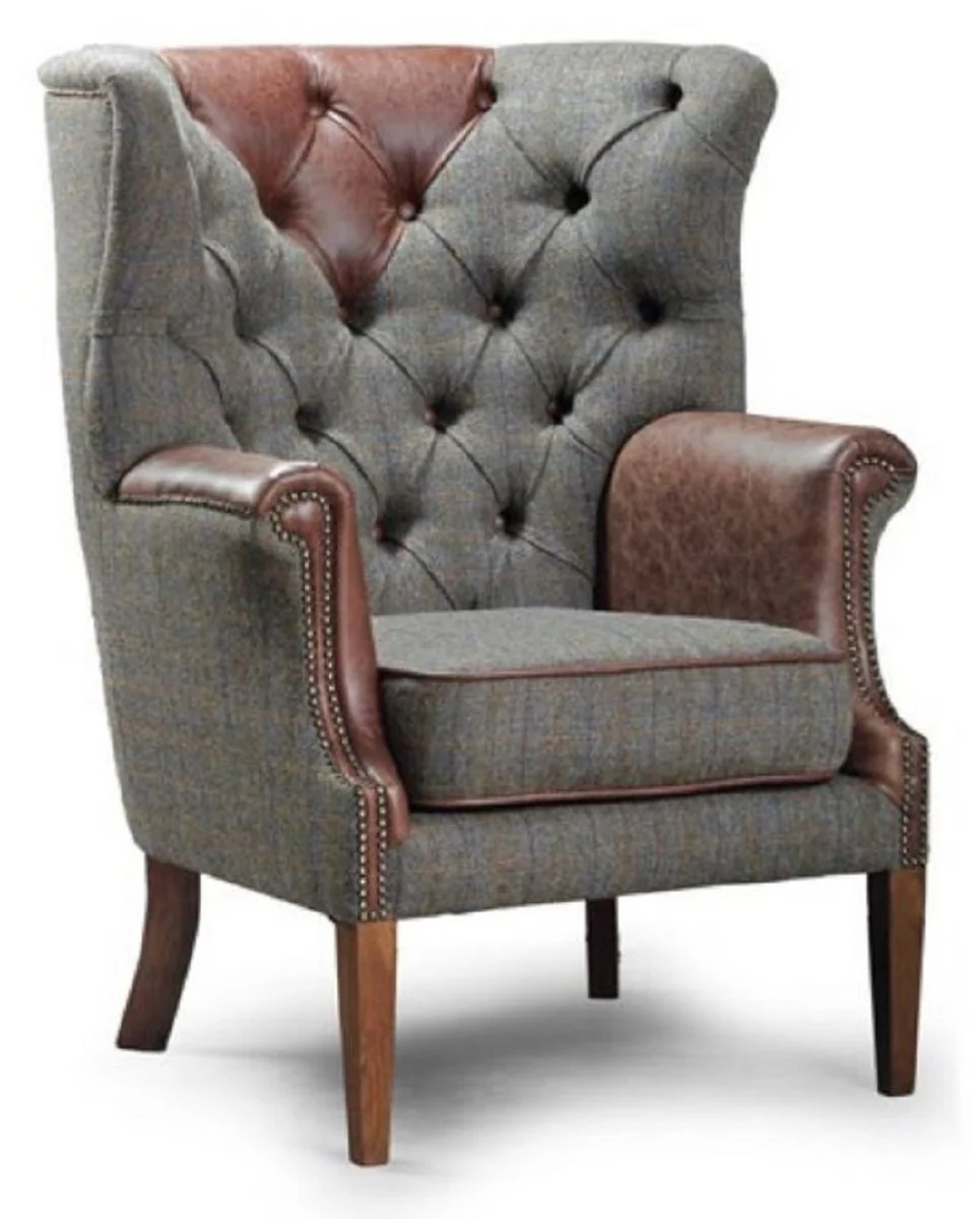 Casa Padrino sill¨®n Chesterfield de lujo gris / marr¨®n oscuro vintage / marr¨®n 88 x 88 x A. 114 cm - Sill¨®n de sal¨®n con cuero aut¨¦ntico - Muebles de Sal¨®n Chesterfield