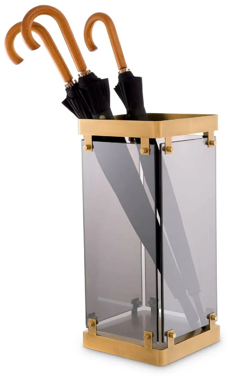 Casa Padrino Parag¨¹ero de Lujo Lat¨®n Antiguo / Gris 29,5 x 29,5 x A. 60,5 cm - Parag¨¹ero de Metal con Vidrio Tintado - Accesorios para Hoteles y Restaurantes - Accesorios de Lujo