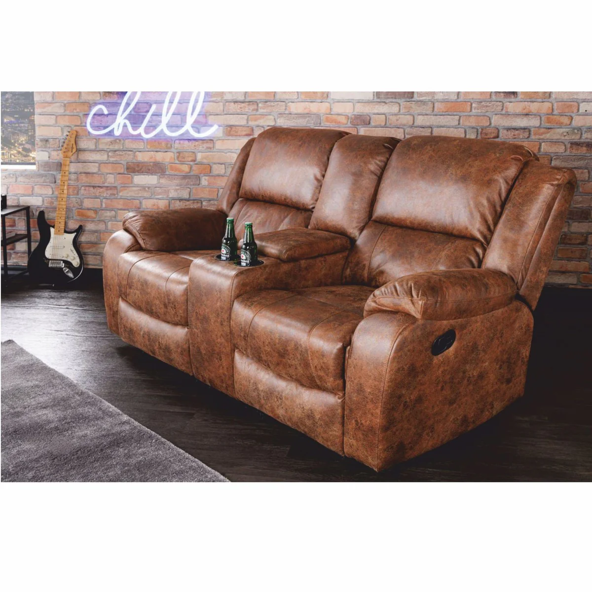 Casa Padrino sill¨®n de cine de 2 plazas de cuero artificial marr¨®n antiguo 188 cm - Muebles de sal¨®n