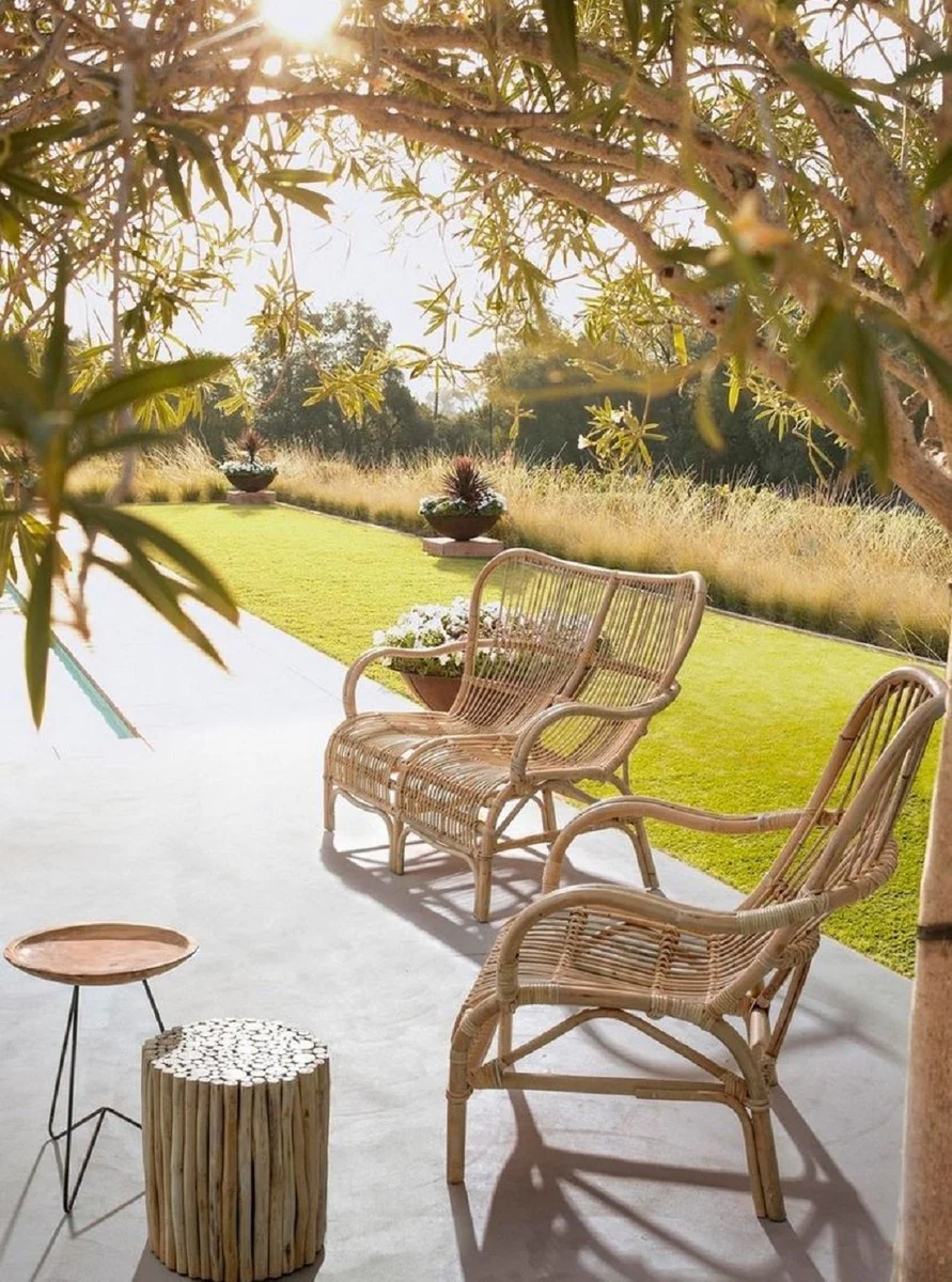 Casa Padrino sofá de jardín de lujo natural 119 x 83 x A. 87 cm - Sofá de jardín y terraza resistente a la intemperie - Muebles de Jardín y Terraza - Colección de Lujo