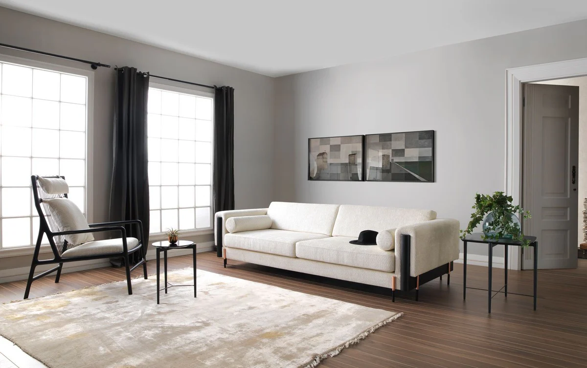 Casa Padrino sof¨¢ de lujo crema blanco / negro mate / cobre 220 x 107 x A. 78 cm - Sof¨¢ de sal¨®n - Sof¨¢ de hotel - Muebles de sal¨®n - Muebles de hotel - Muebles de lujo - Interiores de lujo