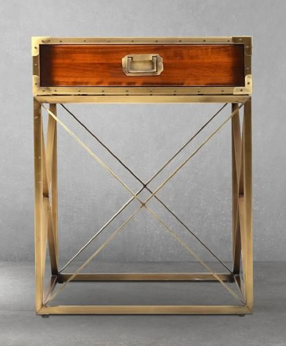 Casa Padrino mesa auxiliar estilo vintage de lujo marr¨®n / lat¨®n 55,5 x 55,5 x A. 72 cm - Mesita de noche cuadrada con caj¨®n - Muebles sal¨®n - Muebles dormitorio - Muebles estilo vintage de lujo