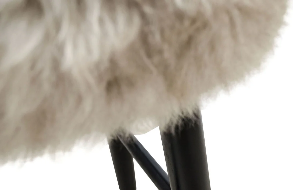 Casa Padrino Luxury Stool Cappuccino / Black Ø 40 x H. 57 cm - Stool with Sheepskin