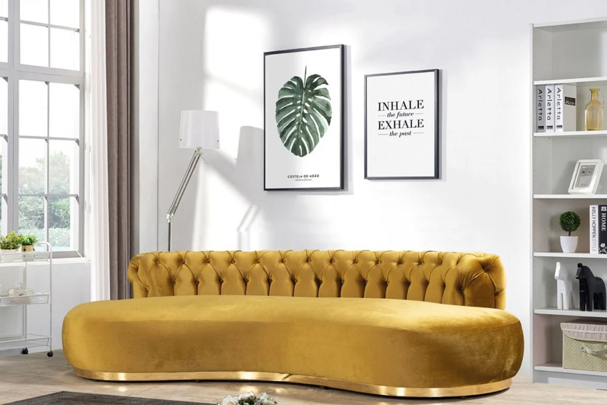 Casa Padrino sof¨¢ Chesterfield de lujo oro 250 x 130 x A. 85 cm - Sof¨¢ de sal¨®n curvo - Muebles de sal¨®n - Muebles Chesterfield - Muebles de lujo - Interior de sal¨®n