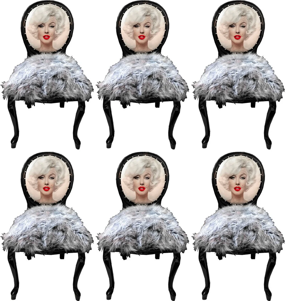 Casa Padrino conjunto de sillas de comedor barrocos de lujo Marilyn Monroe gris / negro 50 x 60 x A. 104 cm - Sillas de dise?o de arte pop hechas a mano con piel sint¨¦tica - Muebles de comedor barrocos