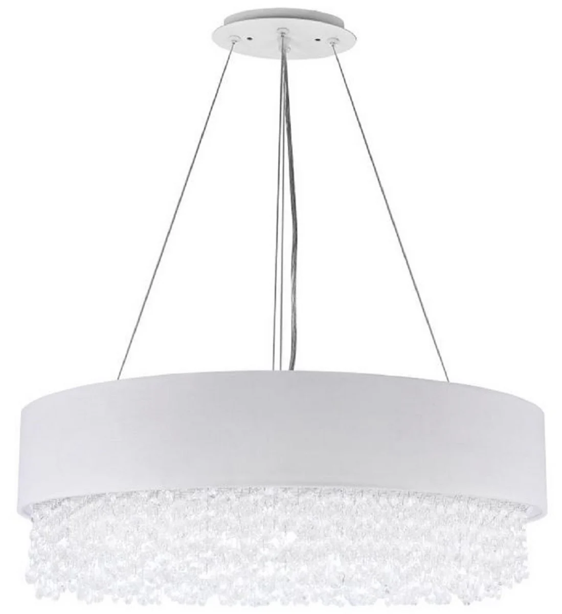 Casa Padrino lámpara colgante plata / blanco Ø 60 x H. 21 cm - Lámpara Redonda Excepcional con Marco de Metal y Cubierta de Tela