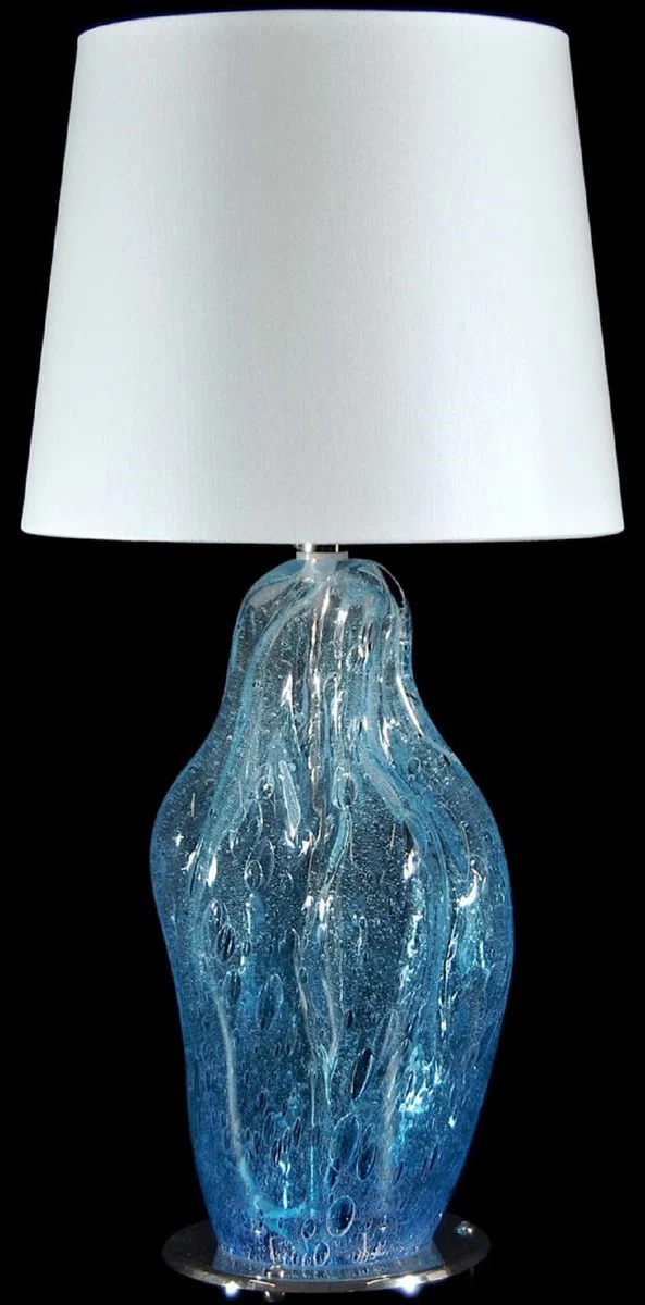 Casa Padrino lámpara de mesa de lujo azul / plata / blanco Ø 20 x A. 40 cm - Lámpara de escritorio de vidrio con pantalla redonda - Lámparas de mesa de lujo - Lámparas de escritorio de lujo