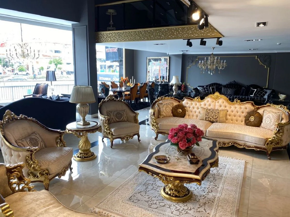 Casa Padrino mesa de centro barroco de lujo blanco / marr¨®n / oro - Mesa de madera maciza hecha a mano en estilo barroco - Muebles de sal¨®n barrocos - Noble y Magn¨ªfica