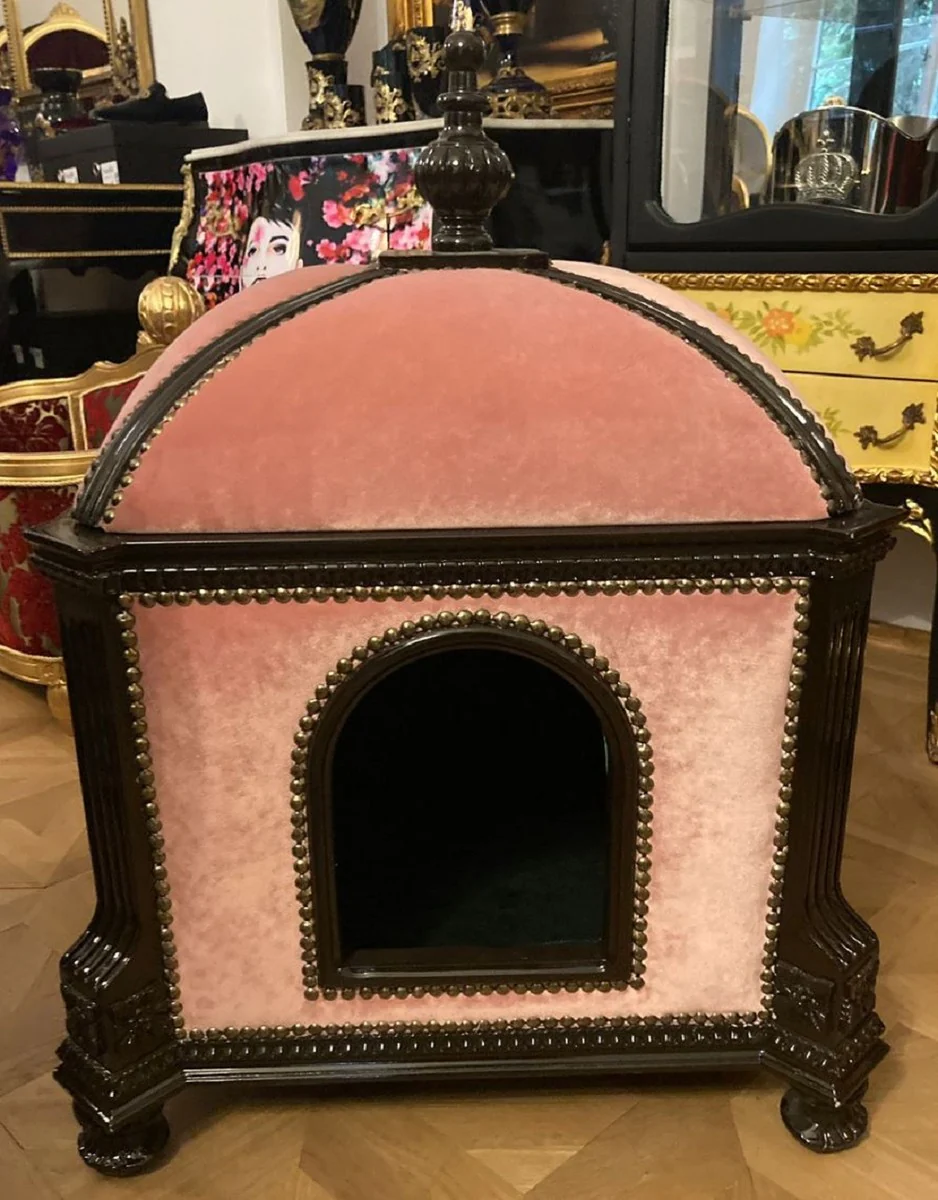 Casa Padrino casa de gatos barroco rosa / marron oscuro - Magnífico templo de gato en estilo barroco - Cama de gato de estilo barroco hecha a mano - Muebles de gato barroco - Muebles de animales