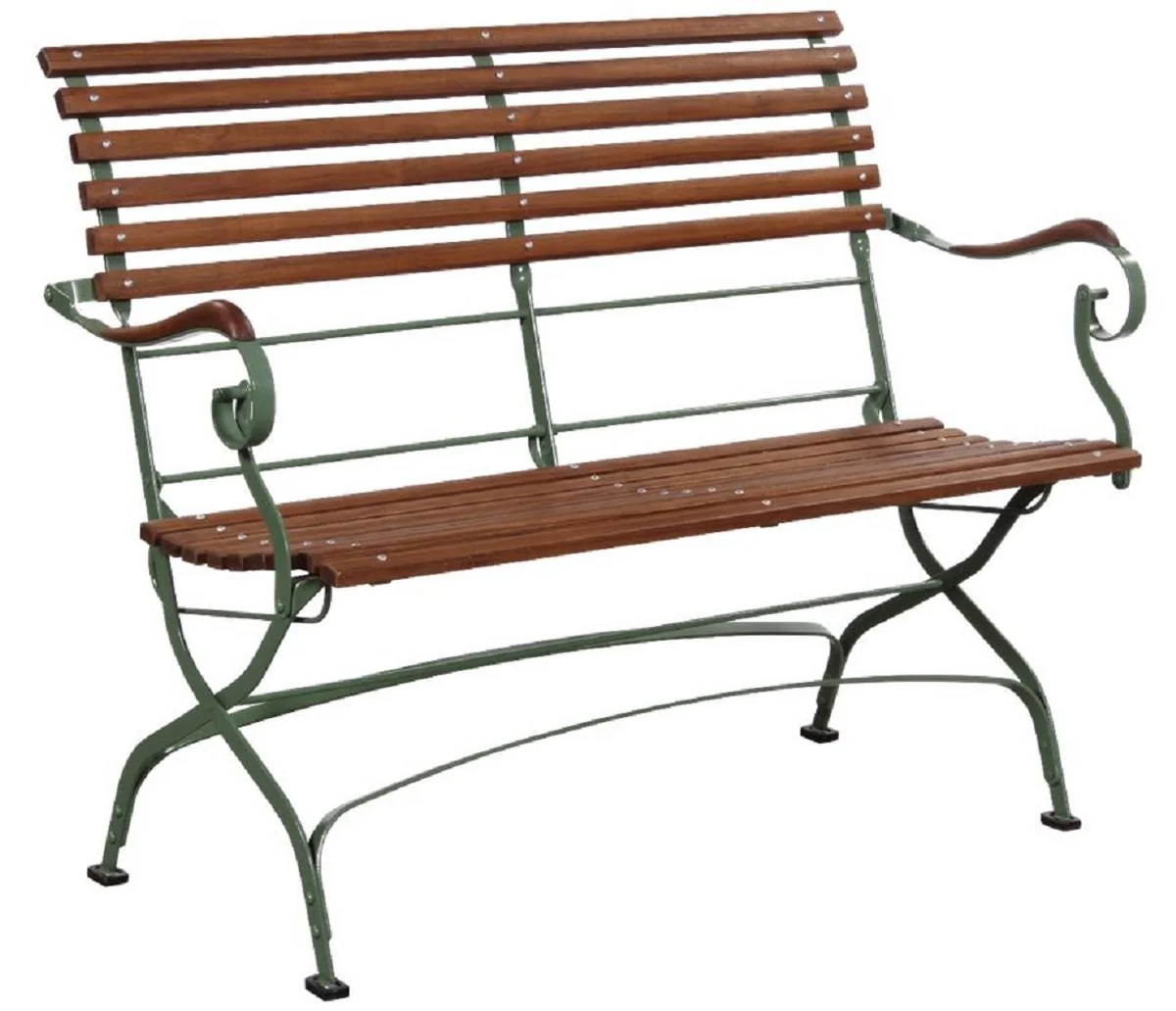 Casa Padrino banco de jardín Art Nouveau de lujo marrón / verde 120 x 55 x A. 90 cm - Banco de jardín y terraza con respaldo y reposabrazos - Muebles de Jardín y Terraza Art Nouveau