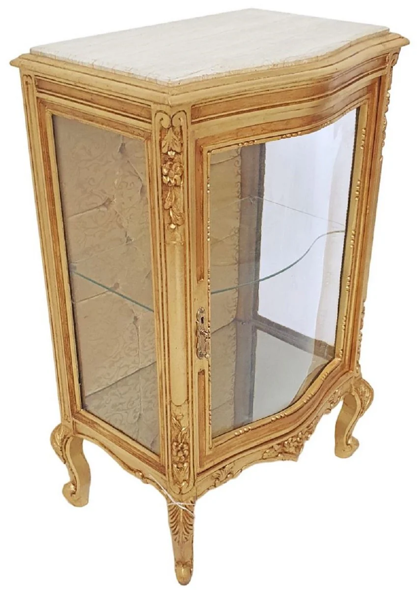 Casa Padrino vitrina barroco oro / crema - Vitrina de madera maciza hecha a mano con pedrer¨ªa y tapa de m¨¢rmol - Muebles de sala de estilo barroco - Muebles barrocos