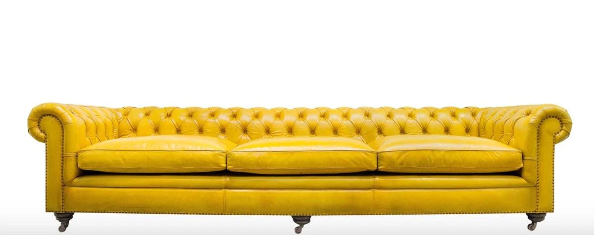 Casa Padrino sof¨¢ chesterfield 3 plazas de lujo amarillo 320 x 110 x H. 71 cm - Muebles de Cuero de Lujo