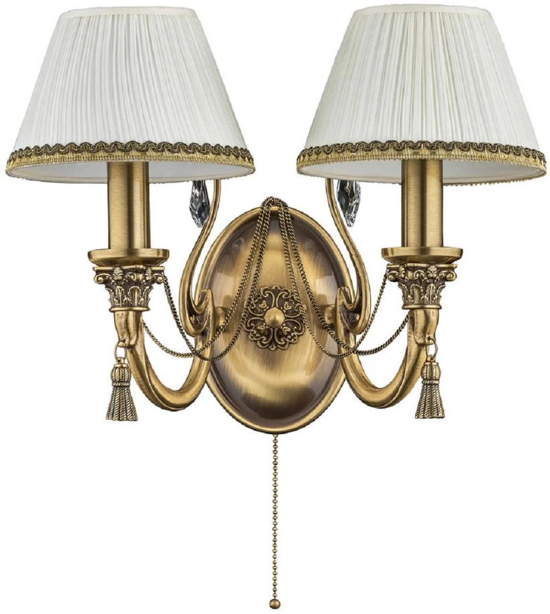 Casa Padrino l¨¢mpara de pared doble de cristal barroco de lujo lat¨®n con p¨¢tina / blanco 38 cm