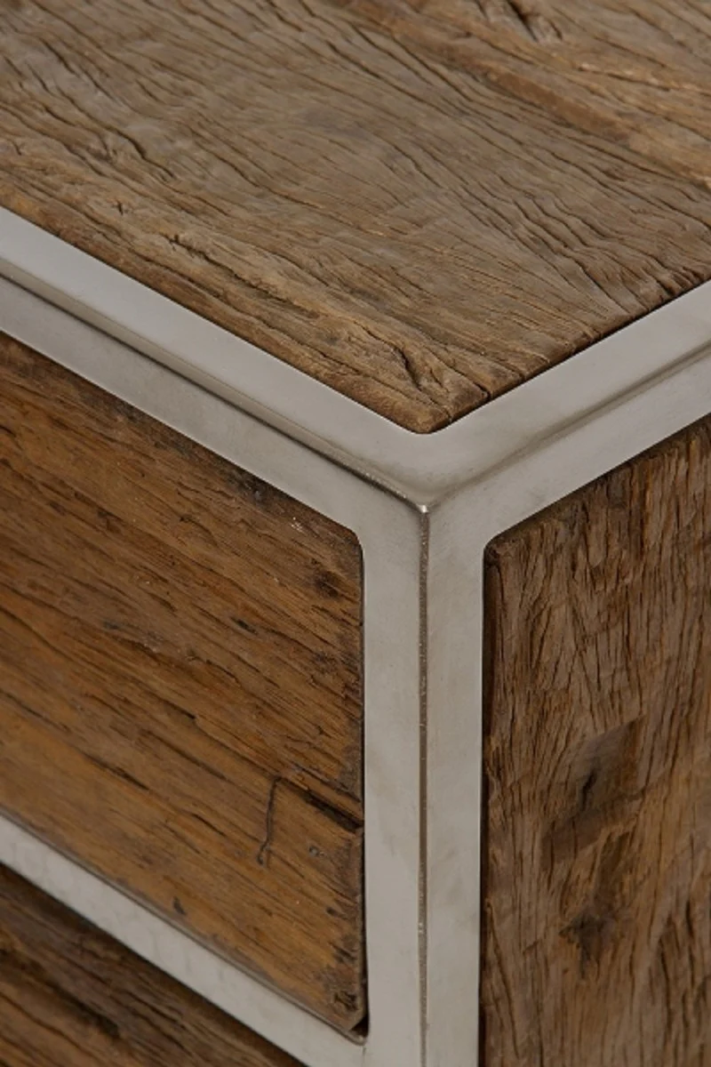 Casa Padrino mesa de noche con 3 cajones marrón / plata 45 x 40 x H. 60 cm - Muebles de Dormitorio