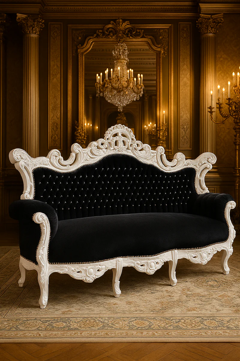 Casa Padrino sof¨¢ barroco con pedrer¨ªa negro / blanco - Sof¨¢ de sal¨®n de estilo antiguo hecho a mano - Muebles de sal¨®n de estilo antiguo - Muebles de sal¨®n barrocos - Noble y Magn¨ªfico